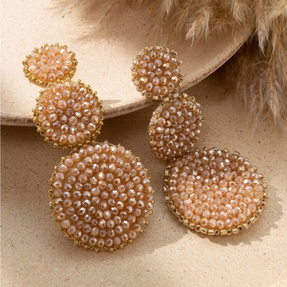 ANTHROPOLOGIE | Round blush sparkly bead statement  drop earrings - Picture 2 of 3